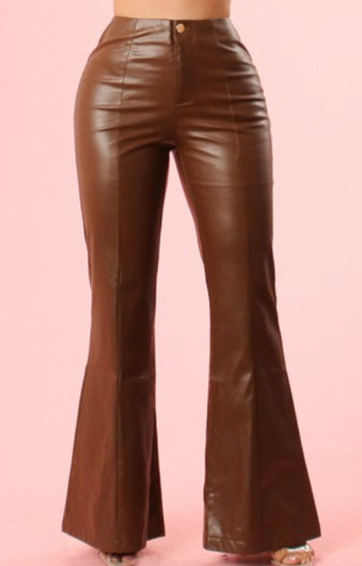Leather Bell Bottoms(Brown) - Rich Ragz Boutique