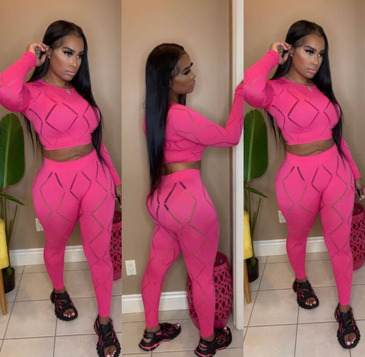 Cut out 2PC Set(neon pink)
