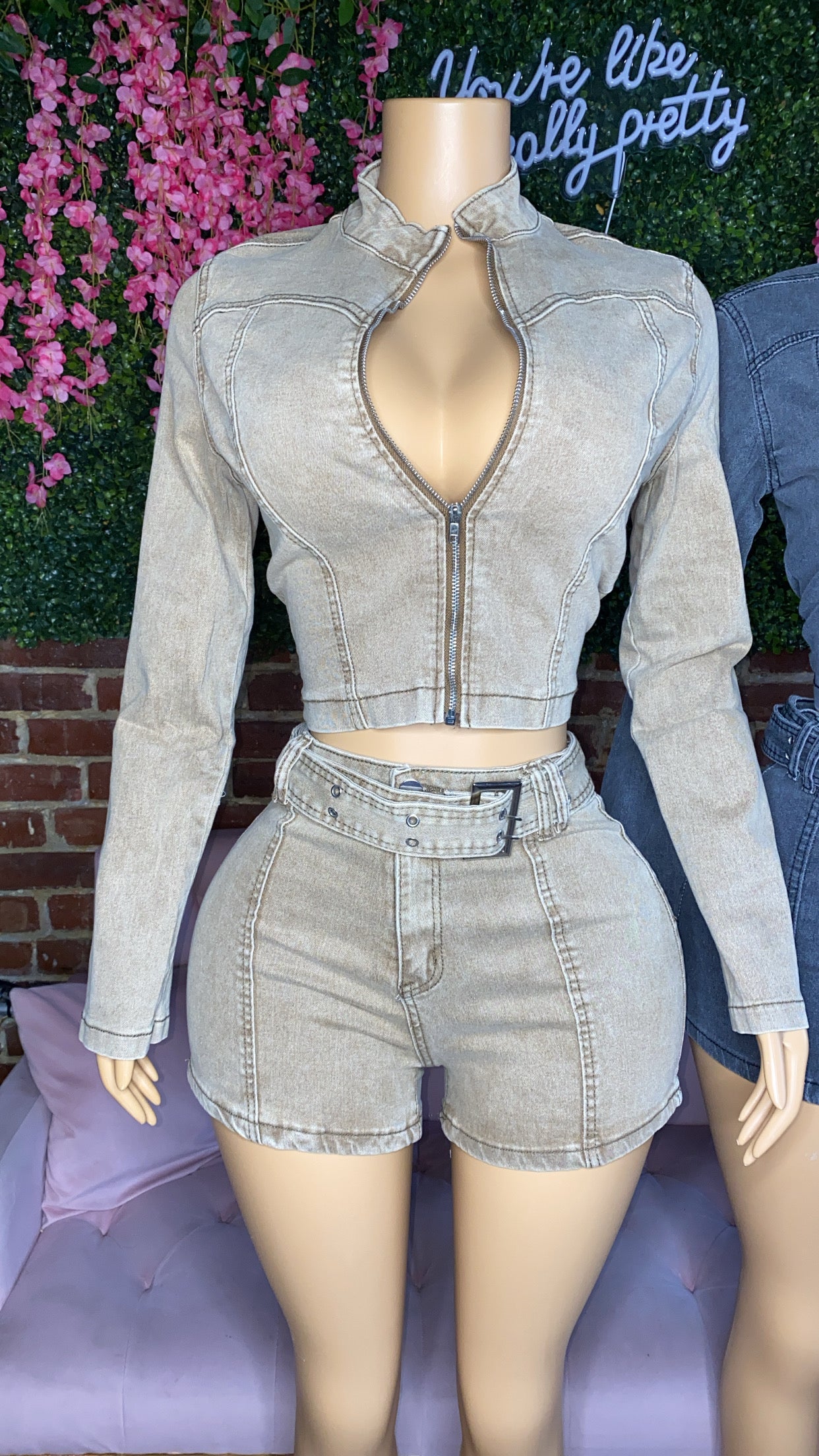 Nude Washed Denim Set