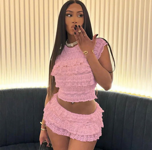Pink Lace Short Set