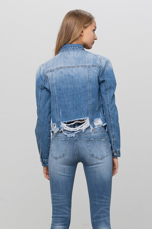 Distressed Denim Jacket - Rich Ragz Boutique