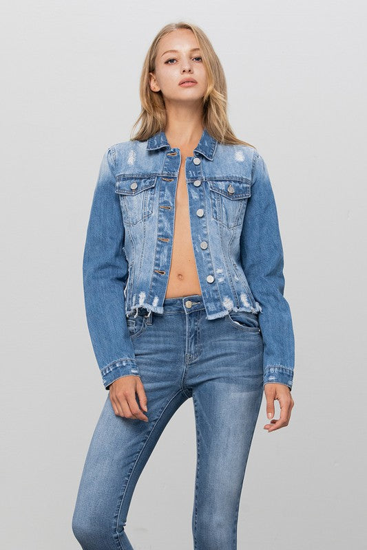 Distressed Denim Jacket - Rich Ragz Boutique