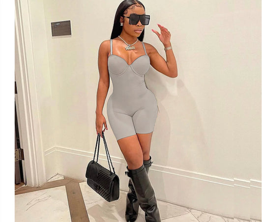 Bands Short Bodysuit(Grey) - Rich Ragz Boutique